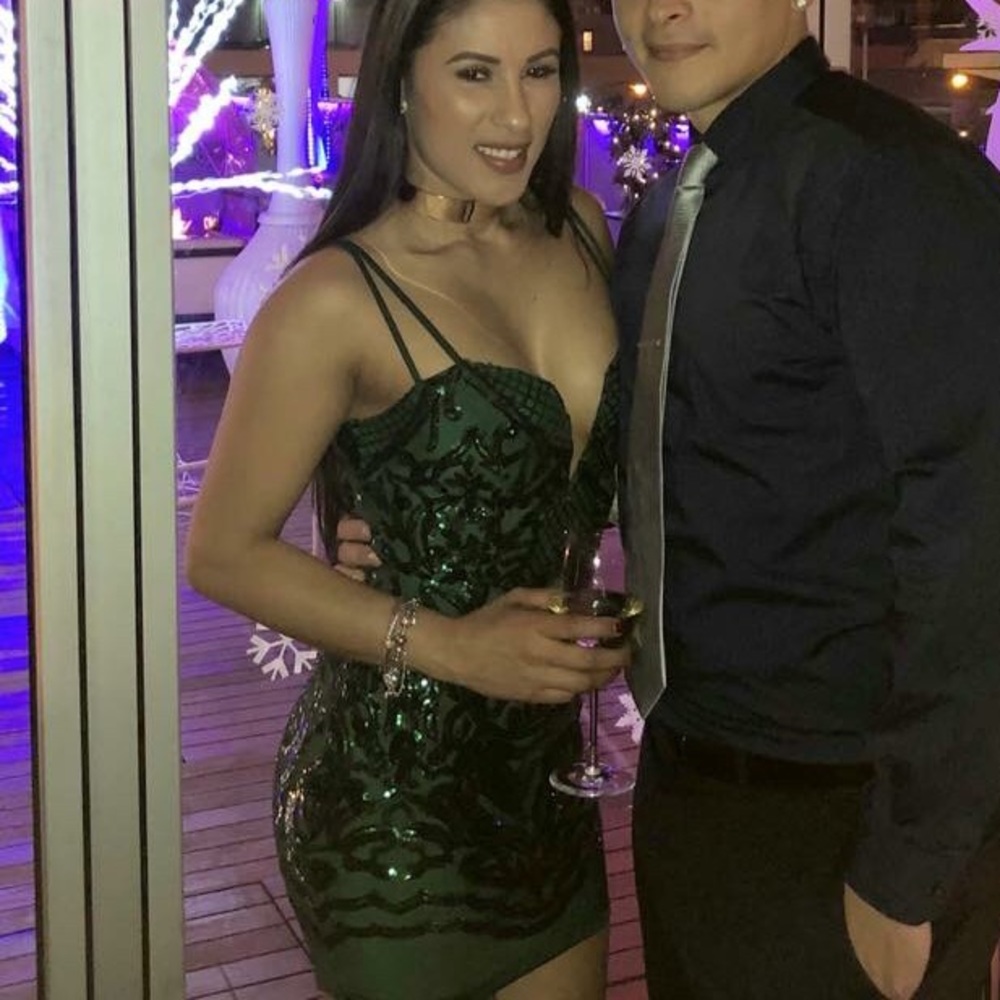 AKIRA emerald green sequence dress